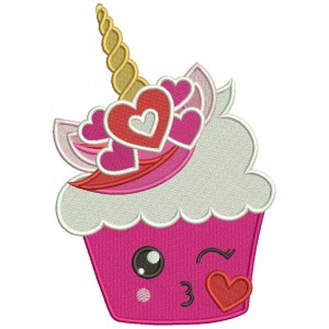 Unicorn Cupcake With Hearts Valentine's Day Filled Machine Embroidery Design Digitized Pattern