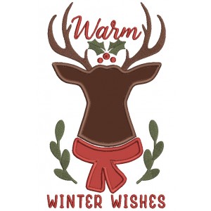 Warm Winter Wishes Deer Head Christmas Applique Machine Embroidery Design Digitized Pattern