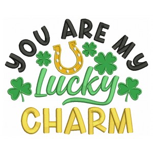 You Are My Lucky Charm Shamrocks With Horseshoe St.Patrick's Day Applique Machine Embroidery Design Digitized Pattern