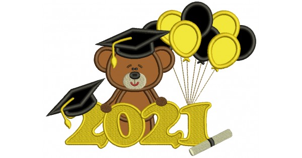 2021 Bear Graduate With Balloons Applique Machine Embroidery Design ...