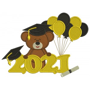 2021 Bear Graduate With Balloons Filled Machine Embroidery Design Digitized Pattern