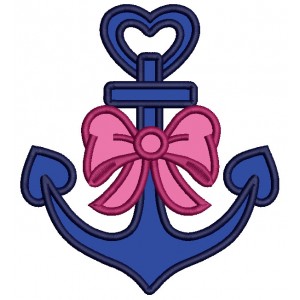 Anchor With a Beautiful Bow Applique Machine Embroidery Design Digitized Pattern