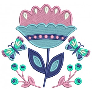 Big Flower And Butterflies Filled Machine Embroidery Design Digitized Pattern