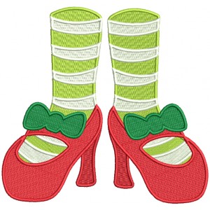 Christmas Girl Shoes With a Bow Filled Machine Embroidery Design Digitized Pattern