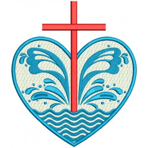 Cross Inside Heart With Waves Filled Machine Embroidery Design Digitized Pattern
