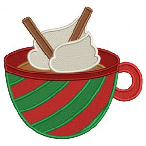 Cup Of Cocoa With Cinnamon Sticks Christmas Filled Machine Embroidery Design Digitized Pattern