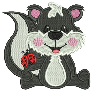 Cute Skunk Holding Ladybug Filled Summer Machine Embroidery Design Digitized Pattern