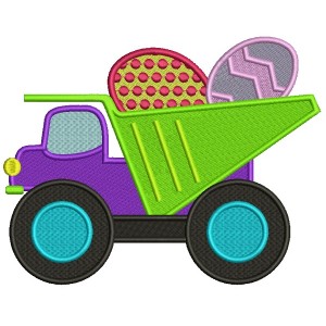 Dump Truck With Easter Eggs Filled Machine Embroidery Design Digitized Pattern