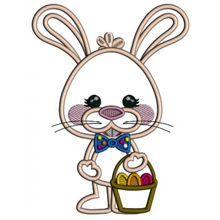 Easter Bunny Holding Basket With Three Eggs Applique Machine Embroidery ...