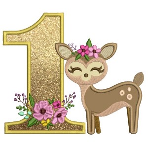  First Birthday Girl Baby Deer Applique Machine Embroidery Design Digitized Pattern 