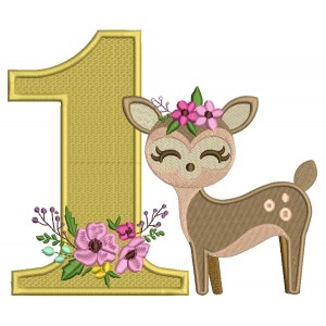 First Birthday Fawn Girl Baby Deer Filled Machine Embroidery Design Digitized Pattern 