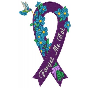 Forget Me Not Cure Alzheimer's Ribbon Filled Machine Embroidery Design Digitized Pattern 