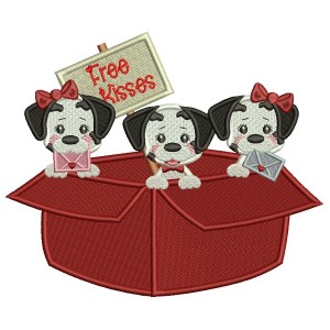 Free Kisses Three Dalmatians Filled Machine Embroidery Design Digitized Pattern