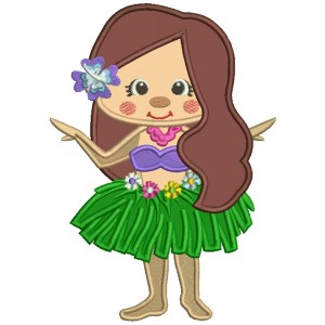 Hawaiian Girl With Pretty Flower Applique Machine Embroidery Design Digitized Pattern