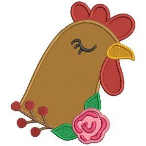 Hen With a Flower Applique Machine Embroidery Design Digitized Pattern