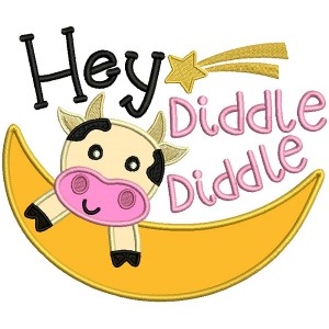 Hey Diddle Diddle Cow Flying Over The Moon Applique Machine Embroidery Design Digitized Pattern