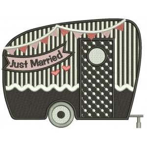 Just Married Trailer Filled Machine Embroidery Design Digitized Pattern