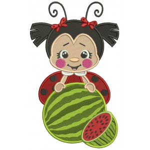 Ladybug Holding Watermelon Filled Machine Embroidery Design Digitized