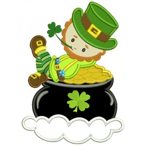Leprechaun In a Pot of Gold Irish St Patrick's Day Applique  Machine Embroidery Design Digitized Pattern