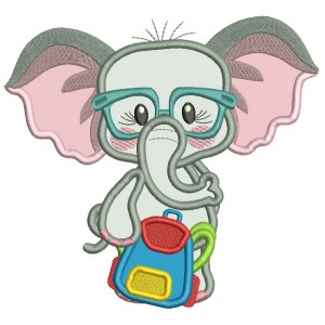 Little Elephant Going Back To School Applique Machine Embroidery Design Digitized Pattern