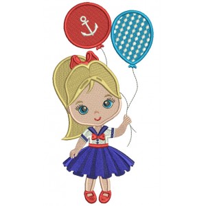 Little Girl Holding Two Balloons Filled Machine Embroidery Design Digitized Pattern