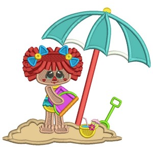 Little Girl On The Beach Playing WIth The Sand Summer Applique Machine Embroidery Design Digitized Pattern