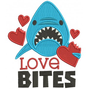 Love Bites Shark Valentine's Day Filled Machine Embroidery Design Digitized Pattern
