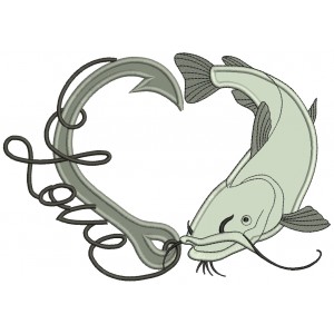 Love Fishing Hook With Fish Applique Machine Embroidery Design Digitized Pattern 
