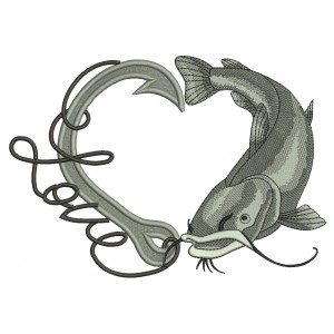 Love Fishing Hook With Fish Filled Machine Embroidery Design Digitized Pattern 