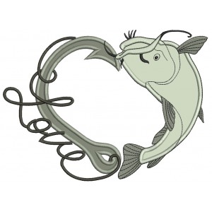 Love Fishing Hook With Inverted Fish Applique Machine Embroidery Design Digitized Pattern 
