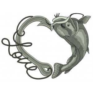 Love Fishing Hook With Inverted Fish Filled Machine Embroidery Design Digitized Pattern 