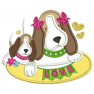 Mommy Dog And Baby Puppy Love Mother's Day Applique Machine Embroidery Design Digitized Pattern