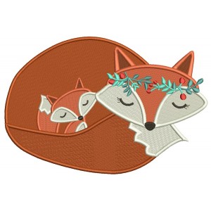Mommy and Baby Fox Filled Machine Embroidery Design Digitized Pattern