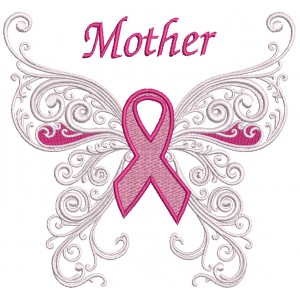 Mother Breast Awareness Ribbon Butterfly Filled Machine Embroidery Design Digitized Pattern