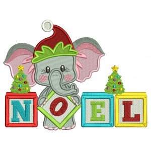 NOEL Elephant Wearing Christmas Hat Filled Machine Embroidery Design Digitized Pattern