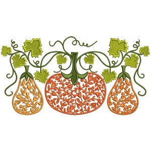 Ornate Pumpkins And Leaves Fall Filled Machine Embroidery Design Digitized Pattern