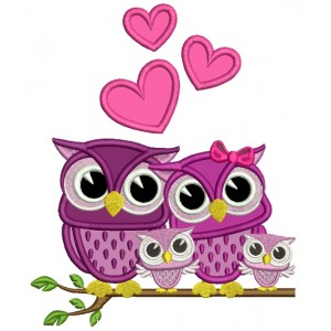 Owl Family of Four Applique Machine Embroidery Design Digitized Pattern