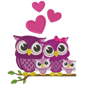 Owl Family of Four Filled Machine Embroidery Design Digitized Pattern