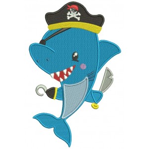 Pirate Shark Filled Machine Embroidery Design Digitized Pattern