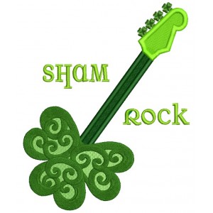 Sham Rock Guitar St Patrick's Day Irish Filled Machine Embroidery Design Digitized Pattern