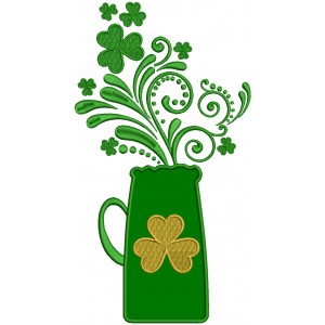 St. Patrick's Vase With Shamrock Applique Machine Embroidery Design Digitized Pattern