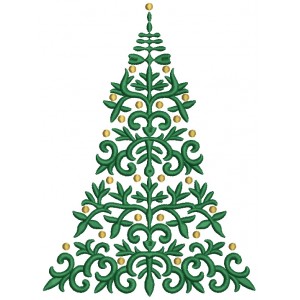 Tall Christmas Tree With Many Lights Filled Machine Embroidery Design Digitized Pattern