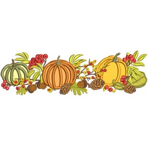 Three Pumpkins Acorns and Leaves Fall Applique Thanksgiving Machine Embroidery Design Digitized Pattern