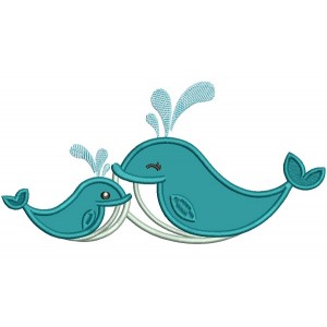 Two Whales Applique Machine Embroidery Design Digitized Pattern
