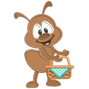 Ant With Picnic Basket Applique Machine Embroidery Digitized Design Pattern