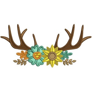 Antlers With Flowers Applique Machine Embroidery Design Digitized Pattern