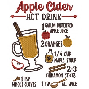 Apple Cider Hot Drink Recipe Fall Filled Machine Embroidery Design Digitized Pattern