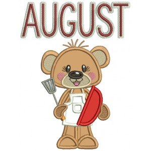 August Bear Cook Holding Spatula Applique Machine Embroidery Design Digitized Pattern