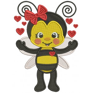 Baby Bee With Hearts Valentine's Day Filled Machine Embroidery Design Digitized Pattern