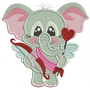 Baby Elephant Cupid With Bow And Arrow Valentine's Day Filled Machine Embroidery Design Digitized Pattern